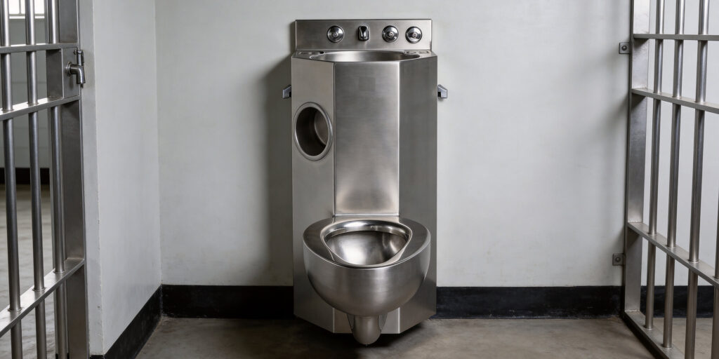 Secure stainless steel jail toilet and integrated sink with zero-anchor design for modern prison toilet safety needs